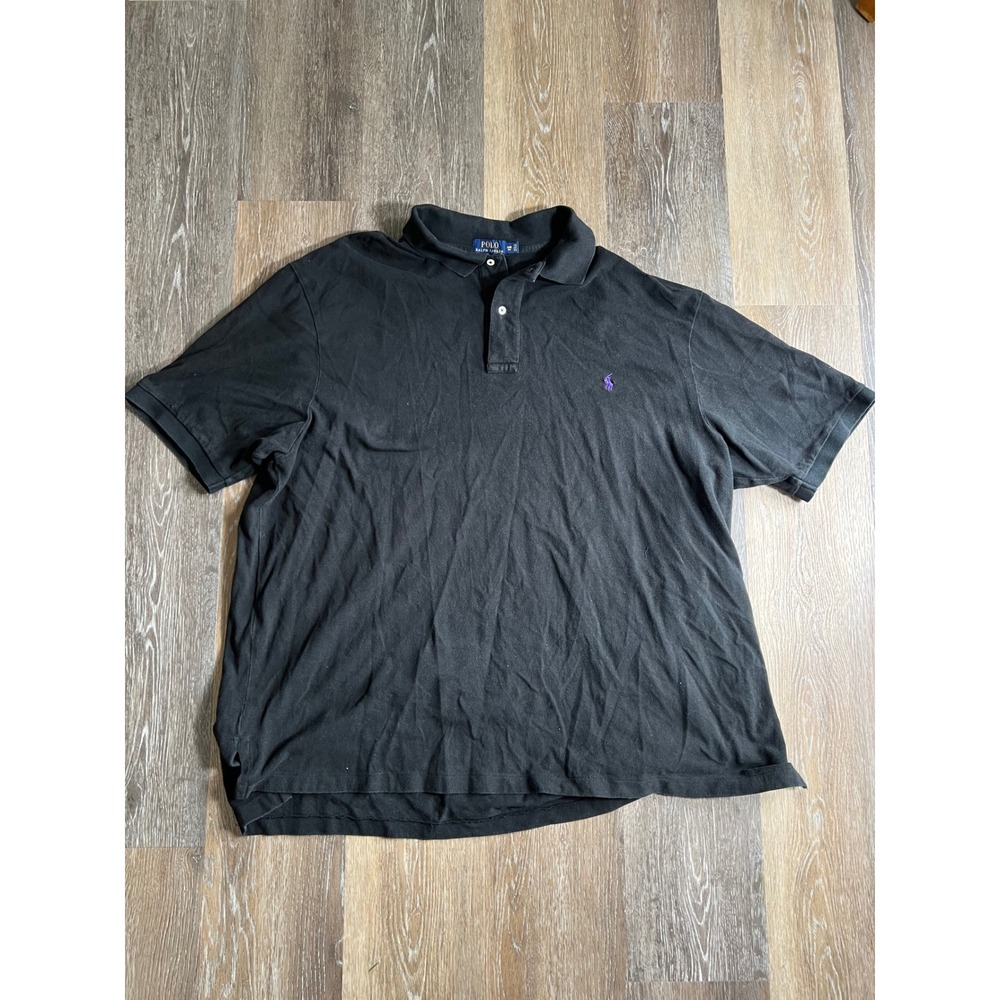 Polo Ralph Lauren Polo Shirt Mens 3XB Black Good Short Sleeve Purple Pony Logo